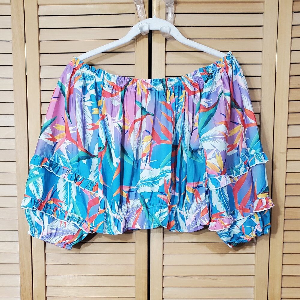 Rachel Zoe Tropical Print Off-The-Shoulder Crop Top S